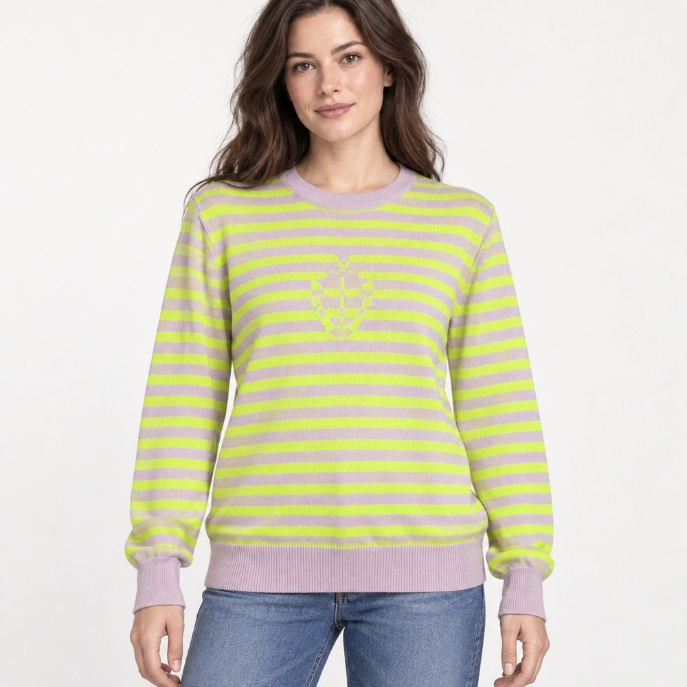 Sonia Sonia Rykiel Striped Knit Sweater Neon Yellow Pink Crew Neck Size L